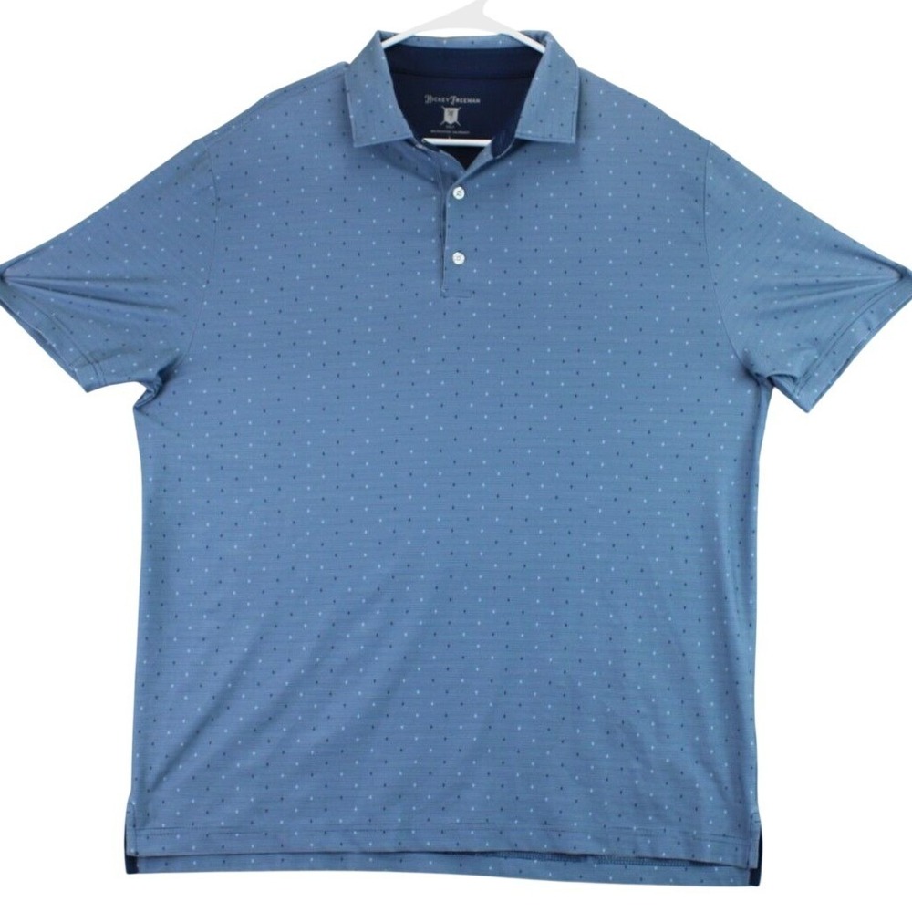Hickey Freeman Golf Polo Shirt Mens Large Blue Micro Dot Print Polyester Spandex
